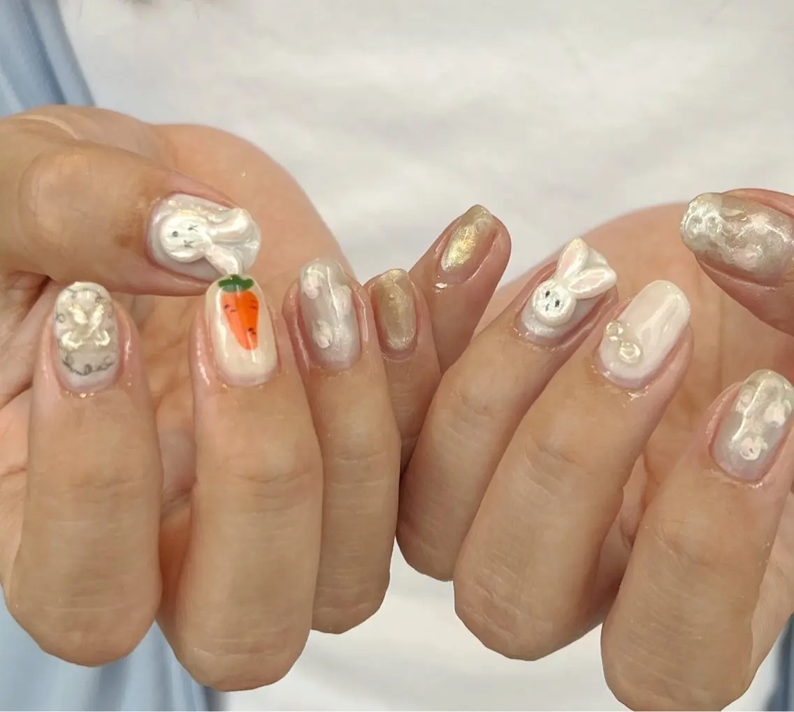 ネイル イースター 大理石ネイル(マーブル) ミラーネイル ニュアンスネイル オフィスネイル ハンドネイル younail nannanのネイルデザイン