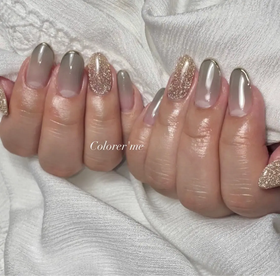 ネイル ブルー フラッシュネイル ゴールド グラデーション キラキラネイル Colorer'me クロレミーのネイルデザイン