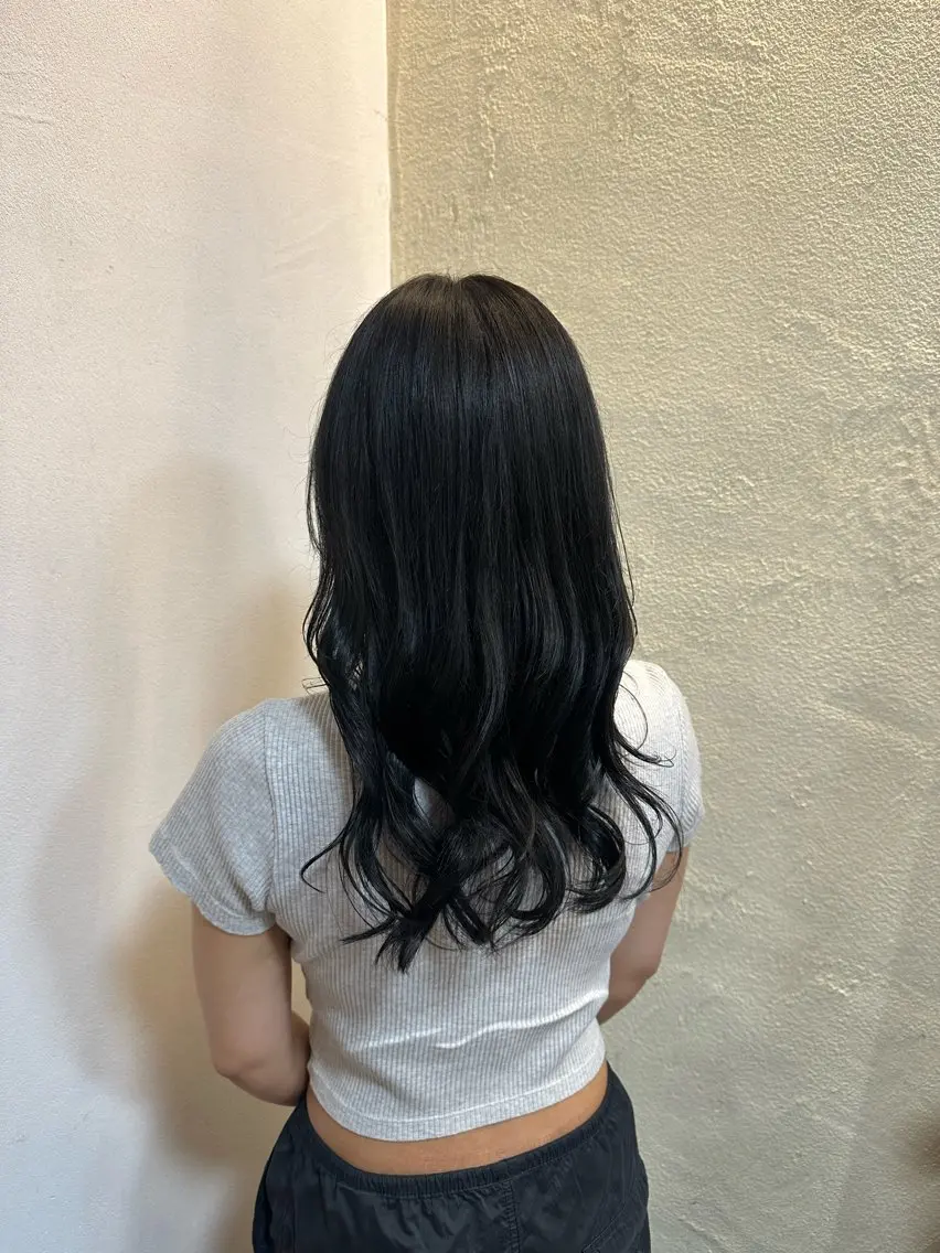 ロング カラー 黒髪 ブルーカラー ブルーブラック 透明感カラー 若林 美帆のヘアスタイル