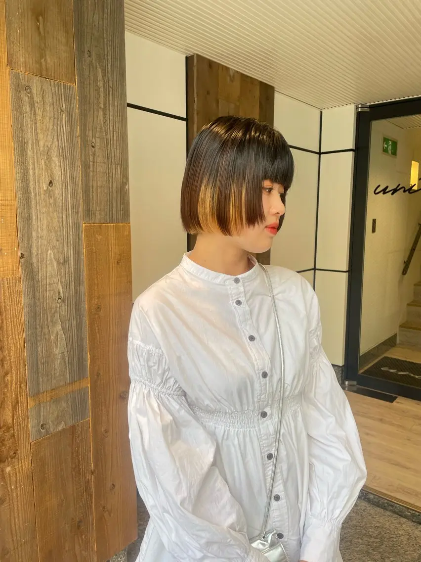 ショート カラー 切りっぱなしボブ ボブ ショートヘア カット 渋谷 留菜のヘアスタイル