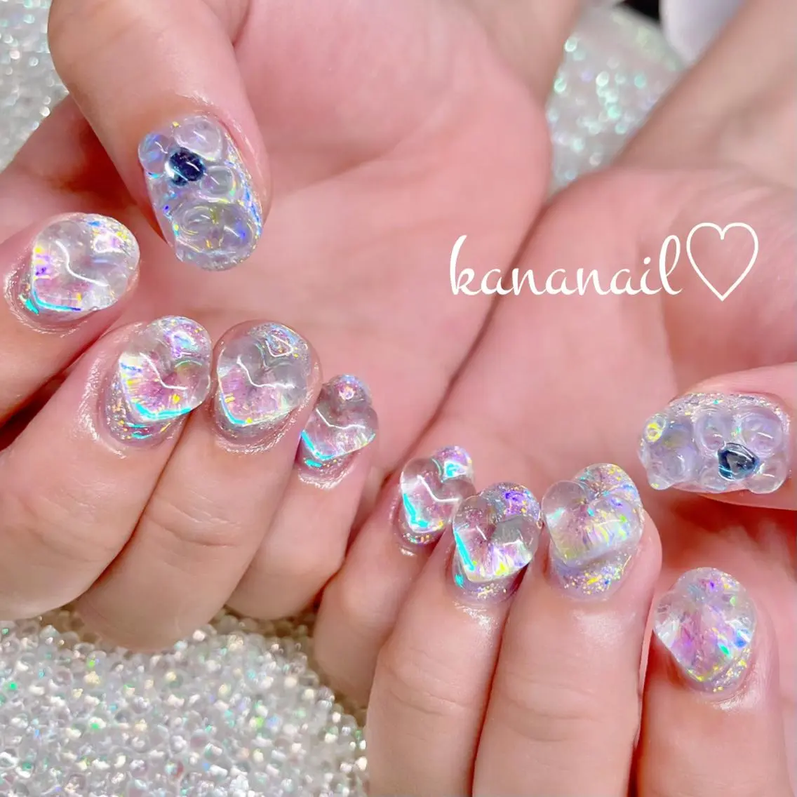 ネイル ブルー クリアネイル 成人式 入学式 ジェルネイル kananail🎀 桜木町ネイルのネイルデザイン