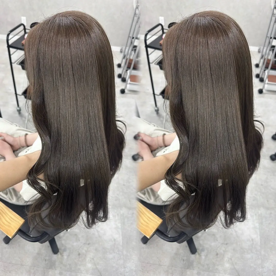 ロング カラー アッシュ アッシュブラウン ベージュカラー 黒髪 ブリーチ カット ヘアカラー トリートメント 赤み無し柔らかカラー 【梅田】madokaのヘアスタイル