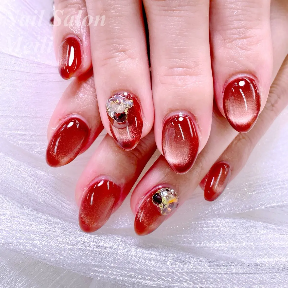 ネイル マグネットネイル オレンジ NAILSALON MEILIのネイルデザイン
