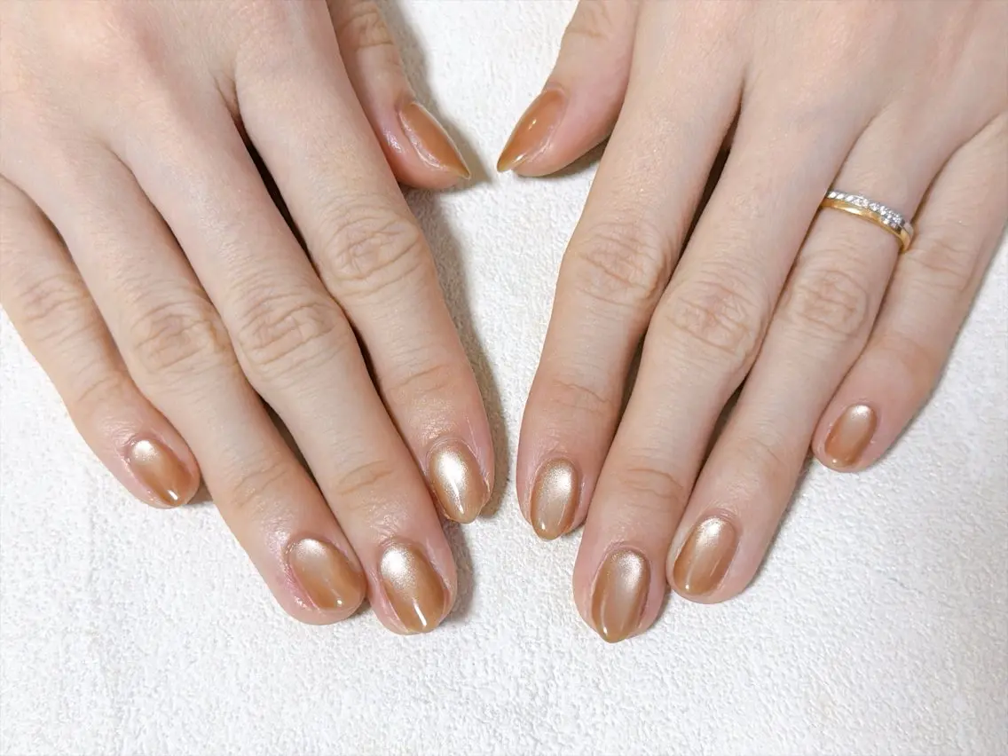 ネイル アニマル柄 オーロラネイル ブラウン フットネイル フレンチネイル ハンドネイル mogunail &blowのネイルデザイン