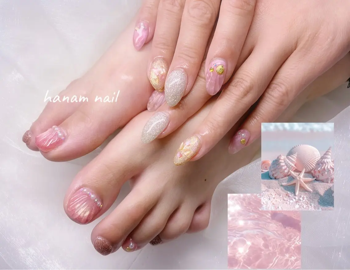 ネイル フットネイル hanam nail 🌿🩵ハナムネイルのネイルデザイン