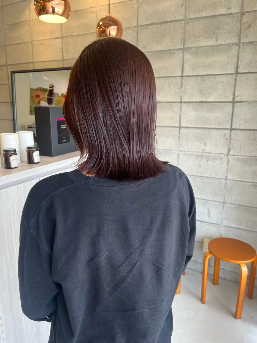 ミディアム ピンクブラウン カット ヘアカラー トリートメント 狩野 くるみのヘアスタイル