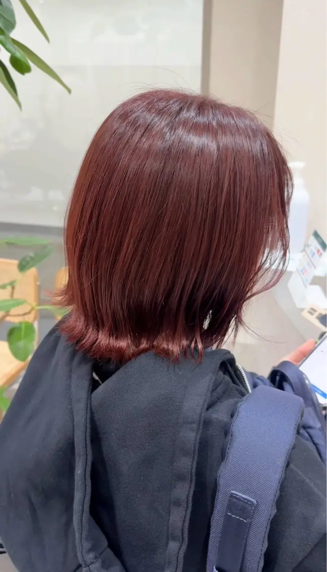 カラー ブリーチ ダブルカラー レッドカラー 透明感|ストレート| クロスパーマ|はるかのヘアスタイル