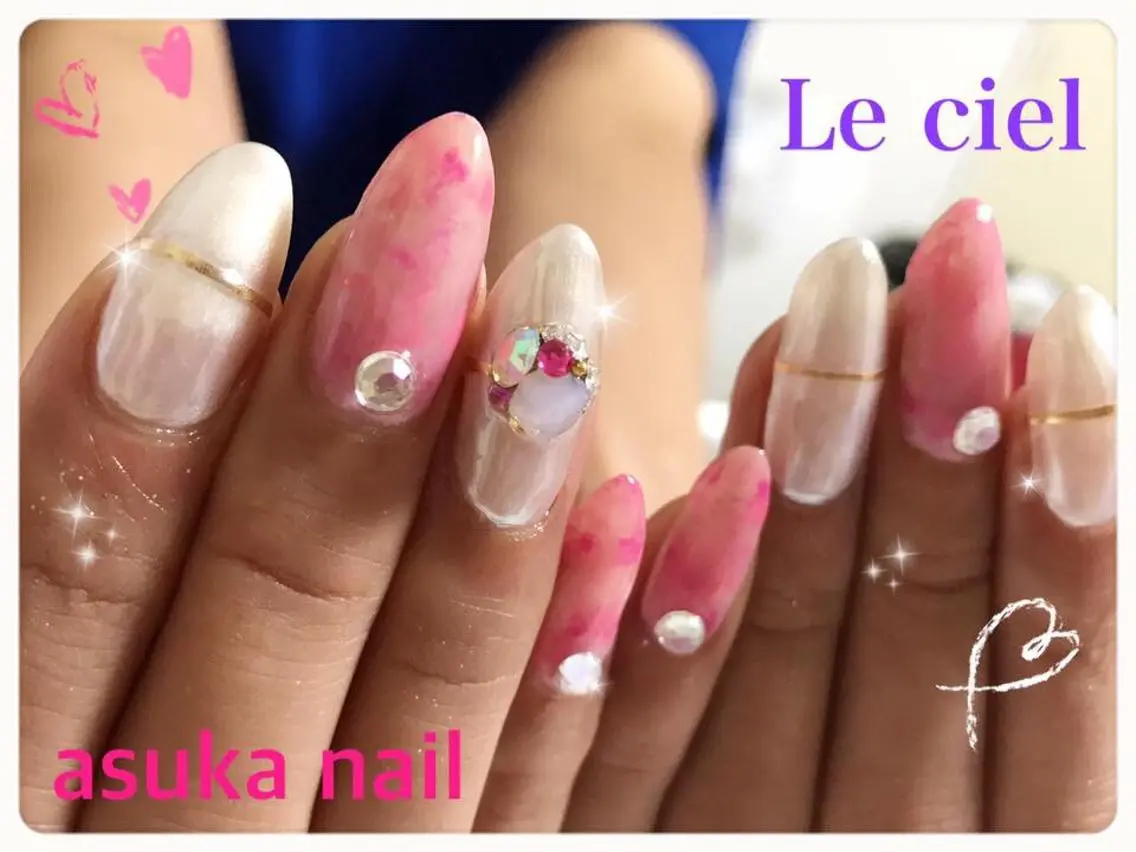 ネイル ピンク ホワイト asuka nailのネイルデザイン