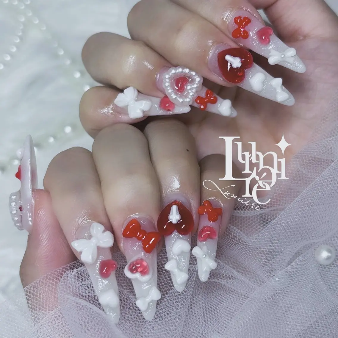 🎀チップ長さ出し10本（MAX約2.2㎝）／パーツつけ放題コース（オフ込み）の写真