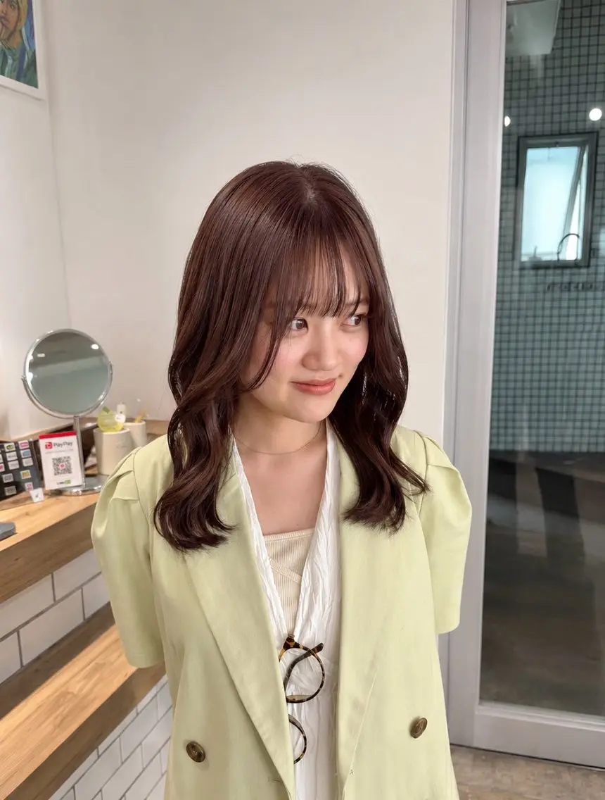 セミロング カラー ブラウンカラー ピンクカラー カット ヘアカラー トリートメント 韓国ヘア/レイヤー/ 透明感カラー/Rinのヘアスタイル