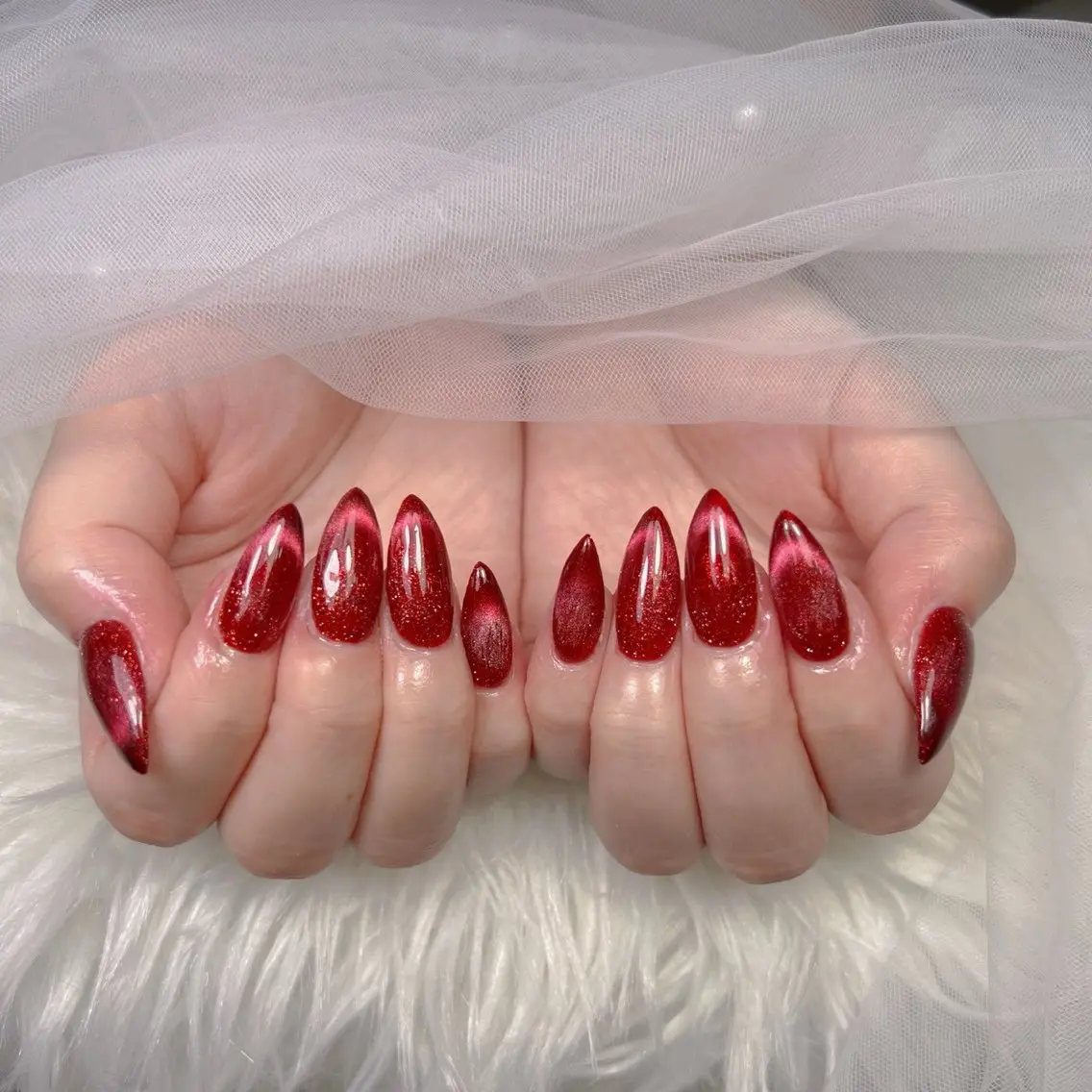 ネイル アートネイル オーロラネイル チークネイル 長さ出し フットネイル Miya _nailのネイルデザイン