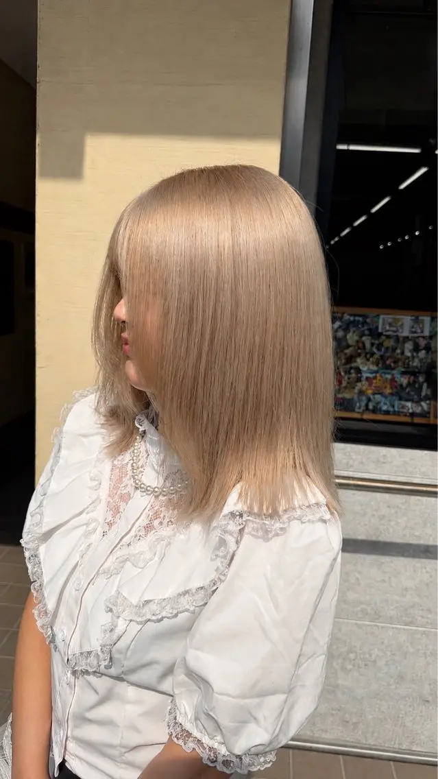 ミディアム ミディアムパーマ 縮毛矯正 ヘアカラー トリートメント 奥村 和也のヘアスタイル