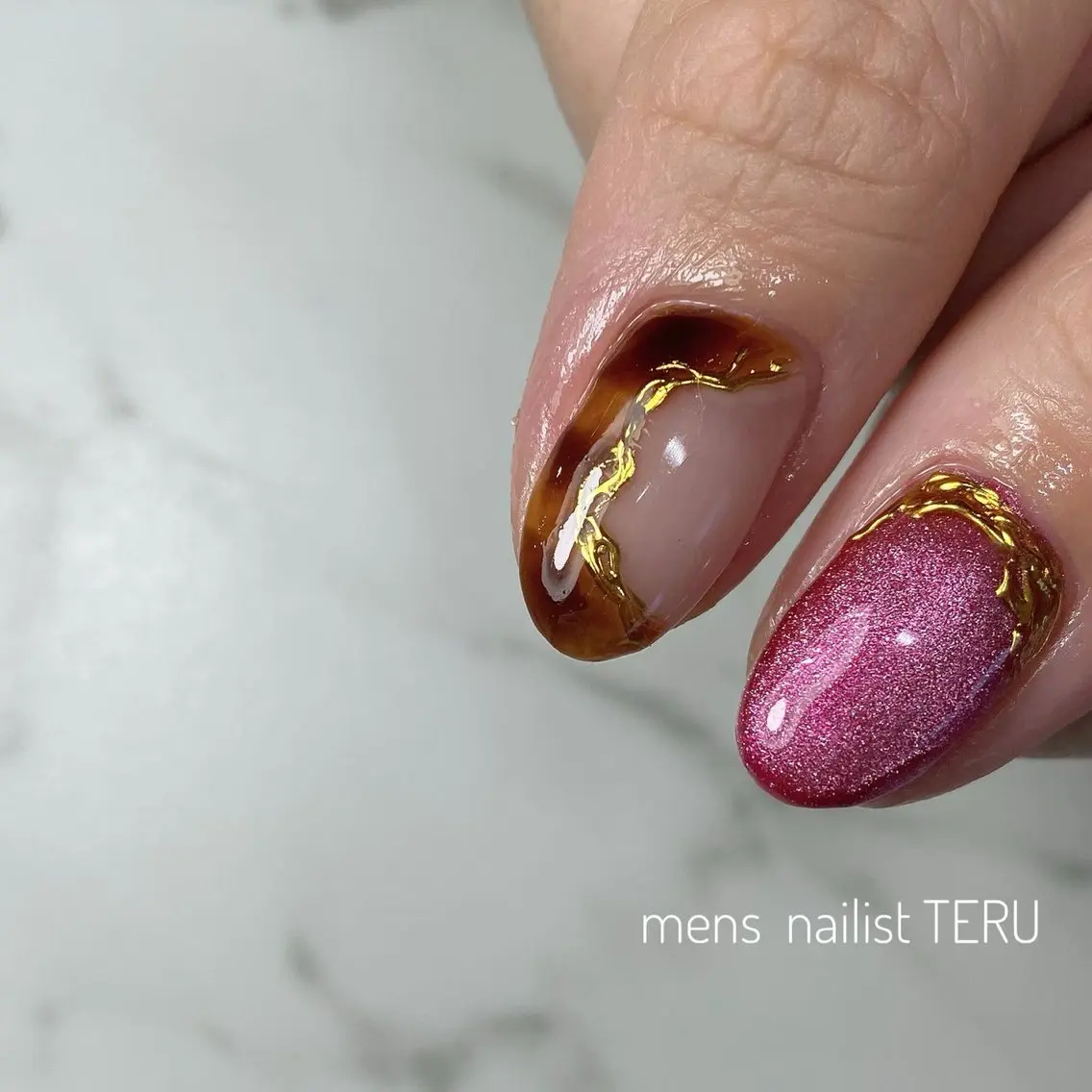 ネイル べっ甲ネイル メンズネイル ニュアンスネイル ハンドネイル nailsalon ETERNALのネイルデザイン