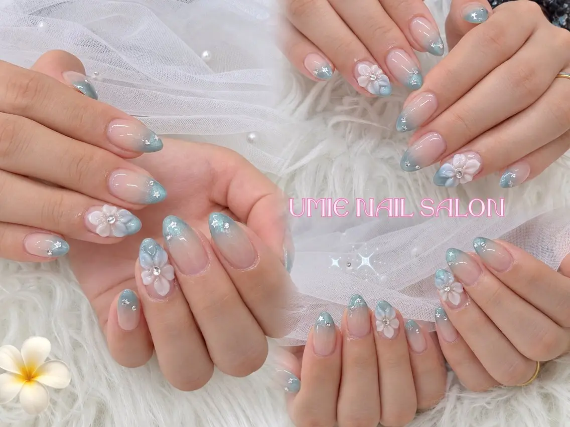ネイル フットネイル フレンチネイル グラデーション キラキラネイル 韓国ネイル ハンドネイル UMIE NAIL SALONのネイルデザイン