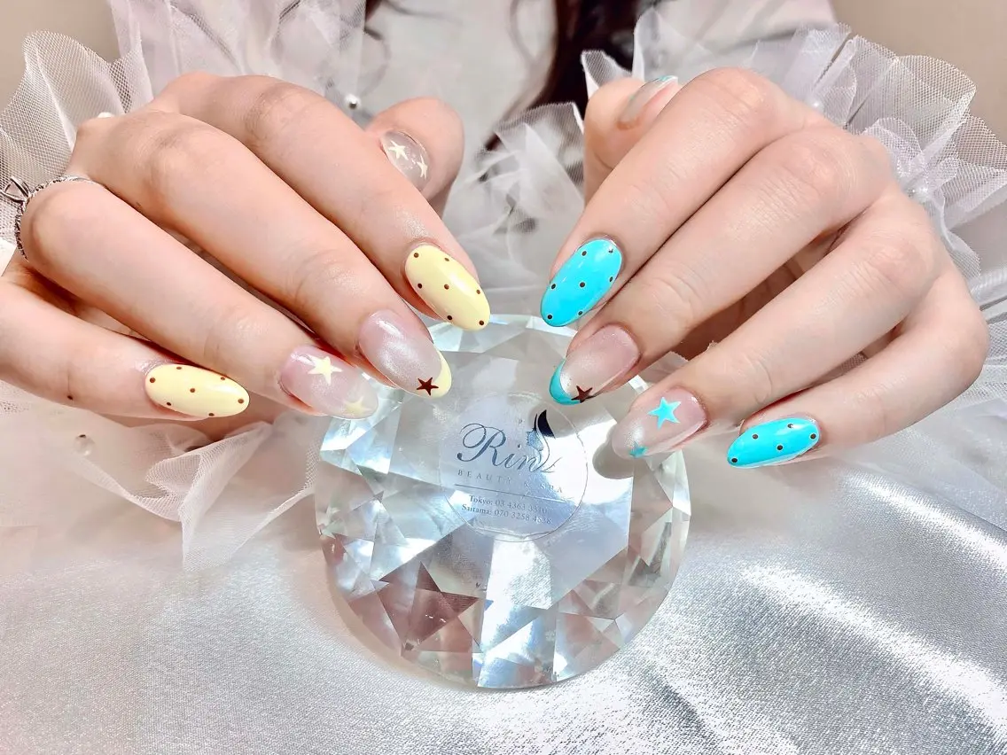 ネイル クリアネイル ドット フットネイル ジェルネイル グリーン ハンドネイル Rin Nail 新大久保店のネイルデザイン