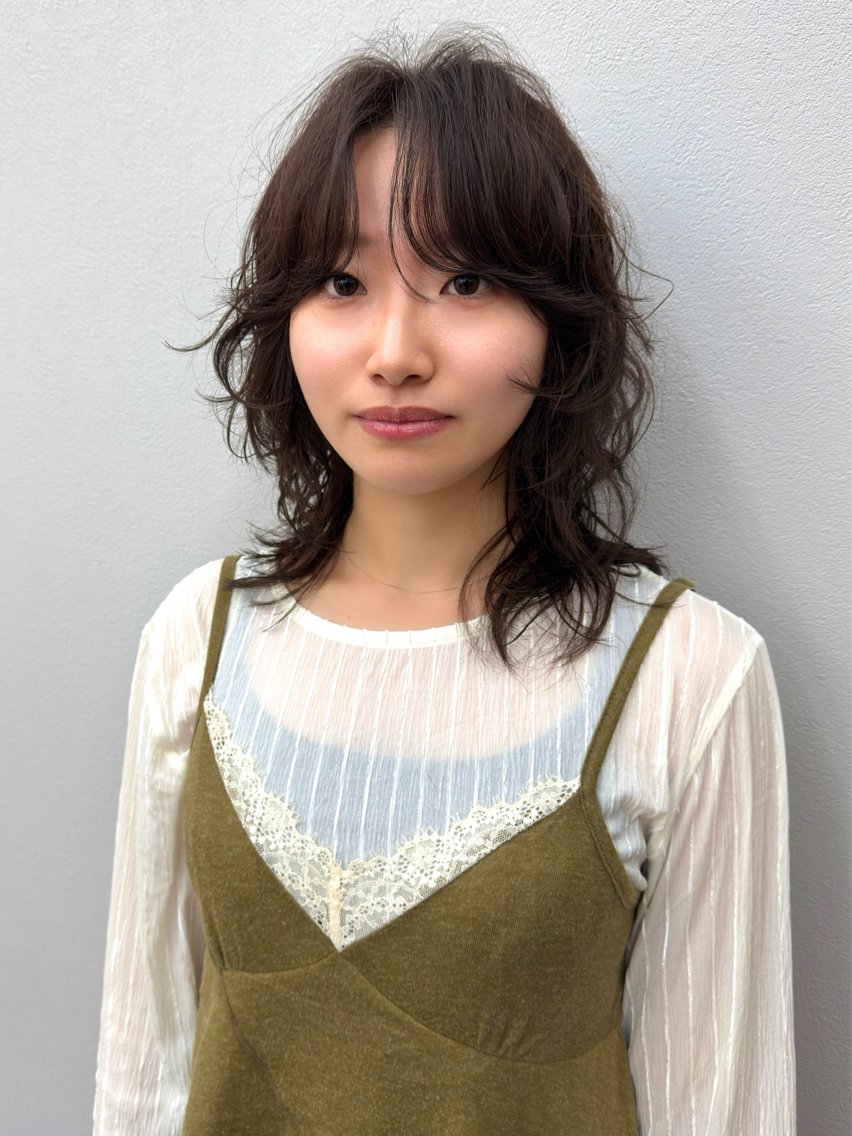 ミディアム カラー パーマ カット パーマ トリートメント レイヤー/顔まわり/ 髪質改善パーマ/川合のヘアスタイル