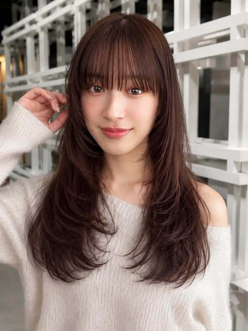 ロング カット ヘアカラー 恵比寿結べるレイヤー 地毛風カラー大場のヘアスタイル
