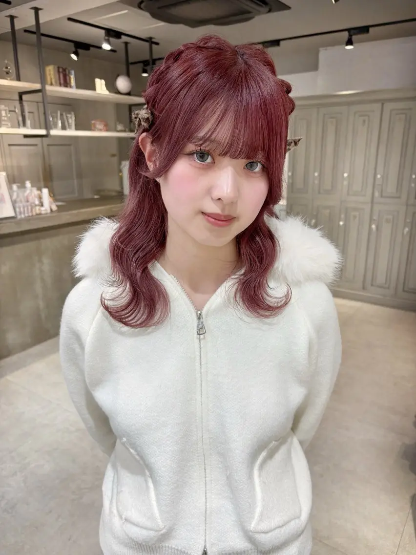 セミロング カラー 無料カットモデル💞 ピンク💞みどりのヘアスタイル