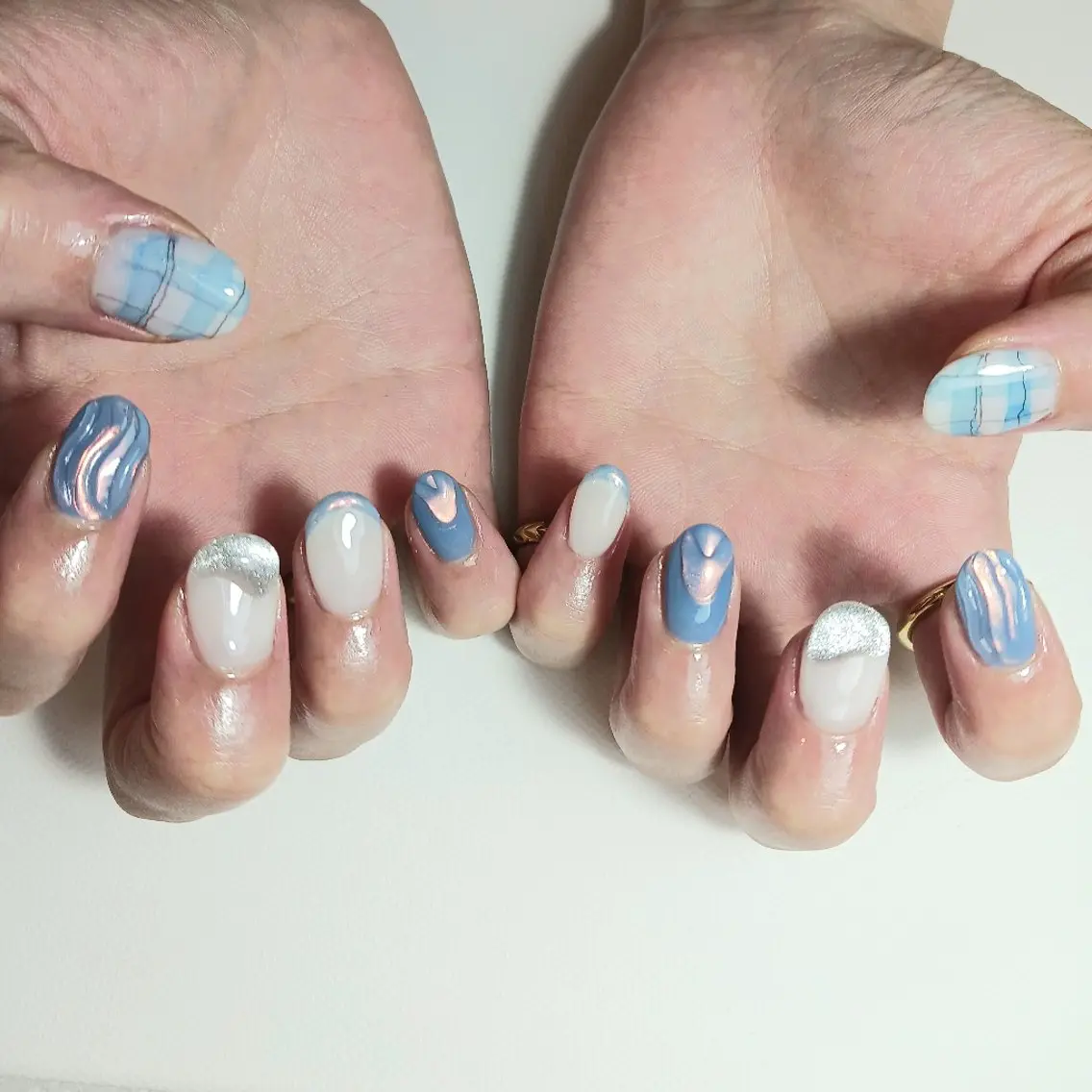 ネイル オーロラネイル ブルー ジェルネイル マグネットネイル 持ち込み ハンドネイル owlnail /持込みデザイン専門のネイルデザイン