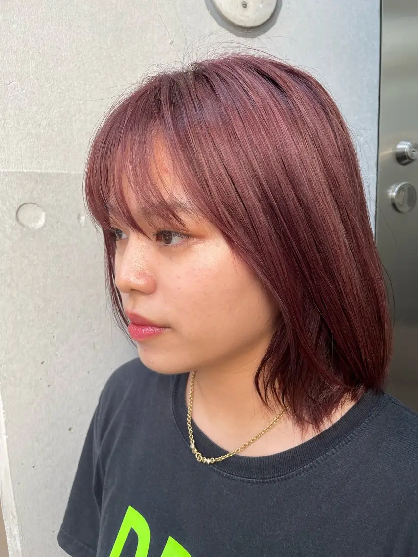 ミディアム カラー ハイライトカラー ピンクカラー ハイライト ヘアカラー ショート/ボブ/暖色 🍑おおしま くるみのヘアスタイル