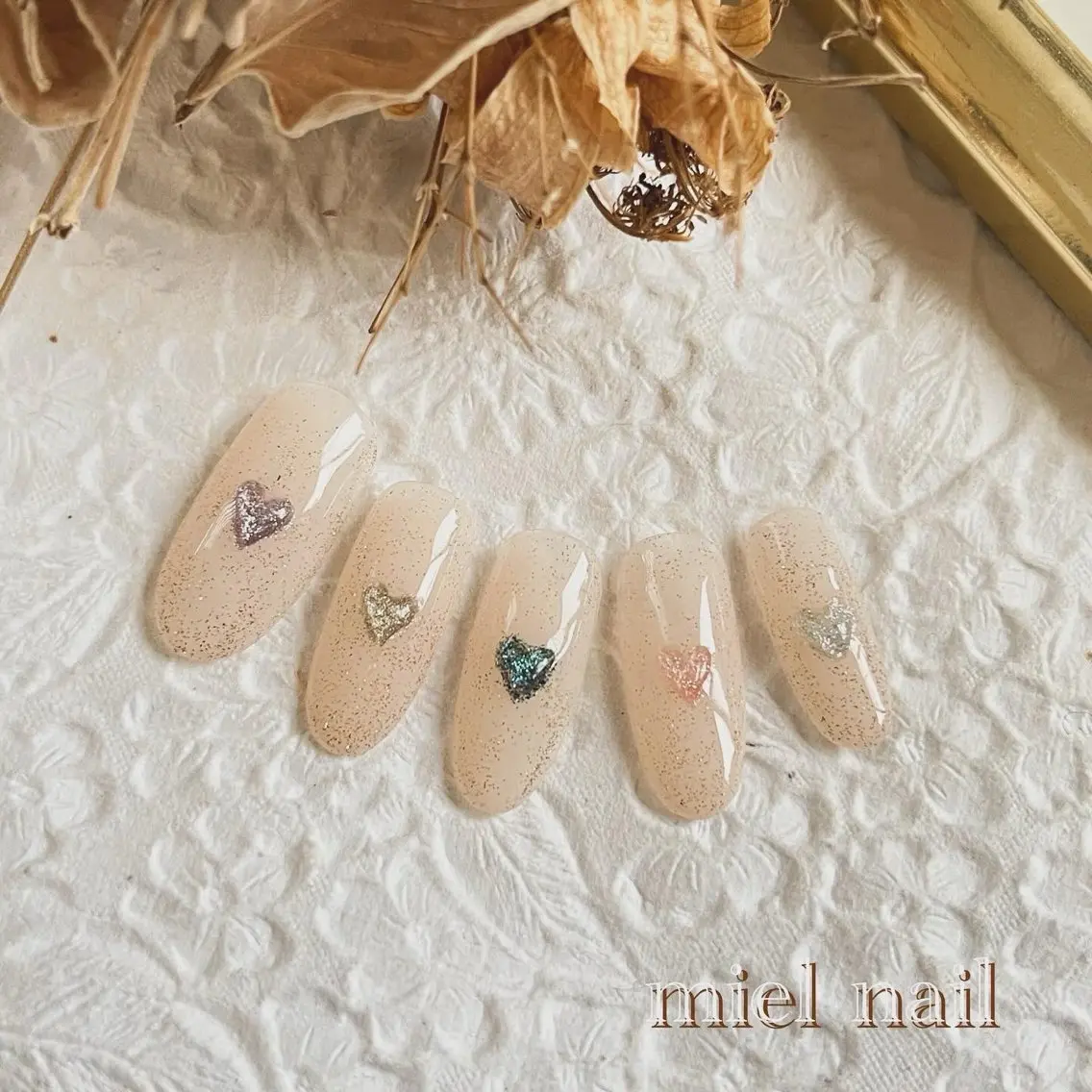 ネイル フラッシュネイル ハート マグネットネイル 春ネイル ハンドネイル miel nailのネイルデザイン