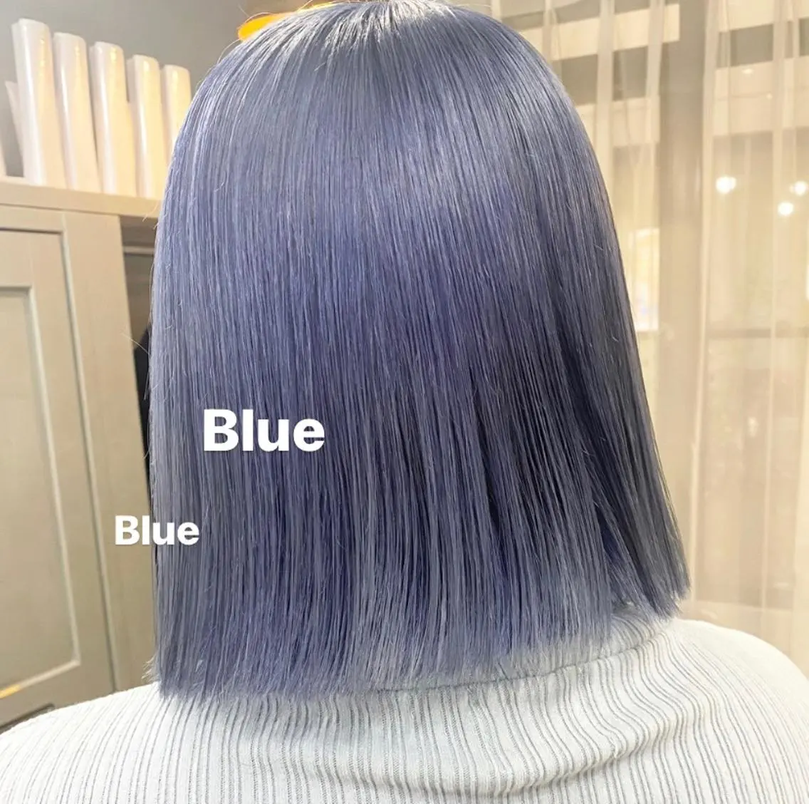 ショート カラー パーマ ヘアアレンジ ネイル マツエク・マツパ ブルーカラー ブルー ハイトーン/透け感 カラー🎀真香のヘアスタイル