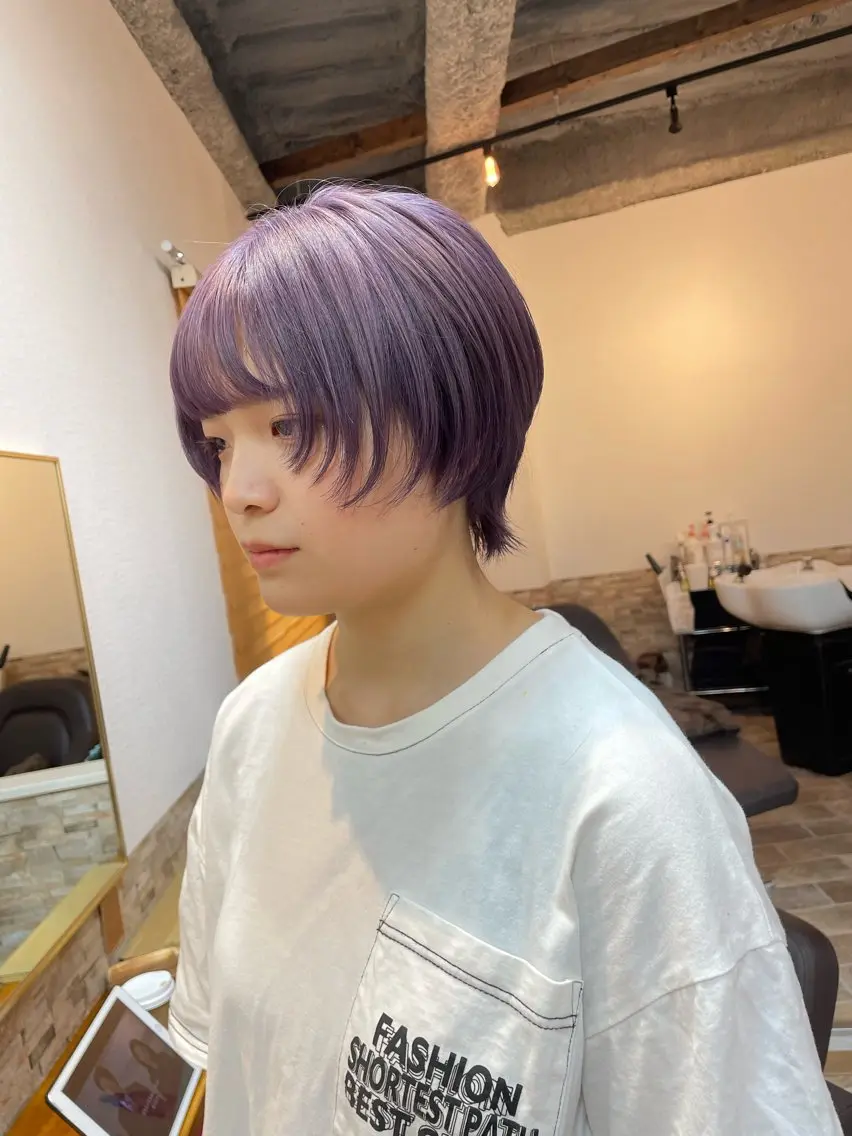ショート カラー ラベンダーカラー ボブ ウルフカット カット ヘアカラー YUI/ ブリーチカラー🌷のヘアスタイル