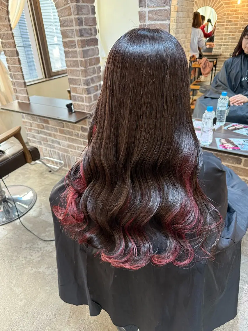 ロング カラー ブリーチ ピンクカラー カット ヘアカラー トリートメント 艶カラー/インナー /グラデ/大西小百合のヘアスタイル