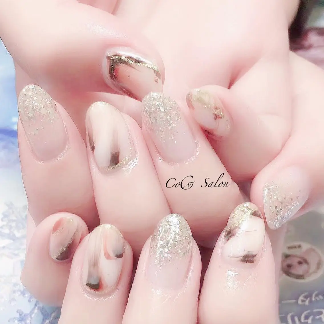 ネイル ブラウン 長さ出し ジェルネイル グラデーション ホログラムネイル ハンドネイル CoCoSalon ネイル/まつ毛予約のネイルデザイン