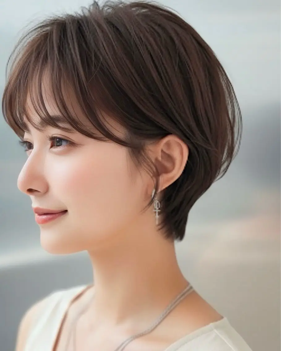ショート ショートヘア トリートメント レイヤー・カット モデル・透明感カラーのヘアスタイル