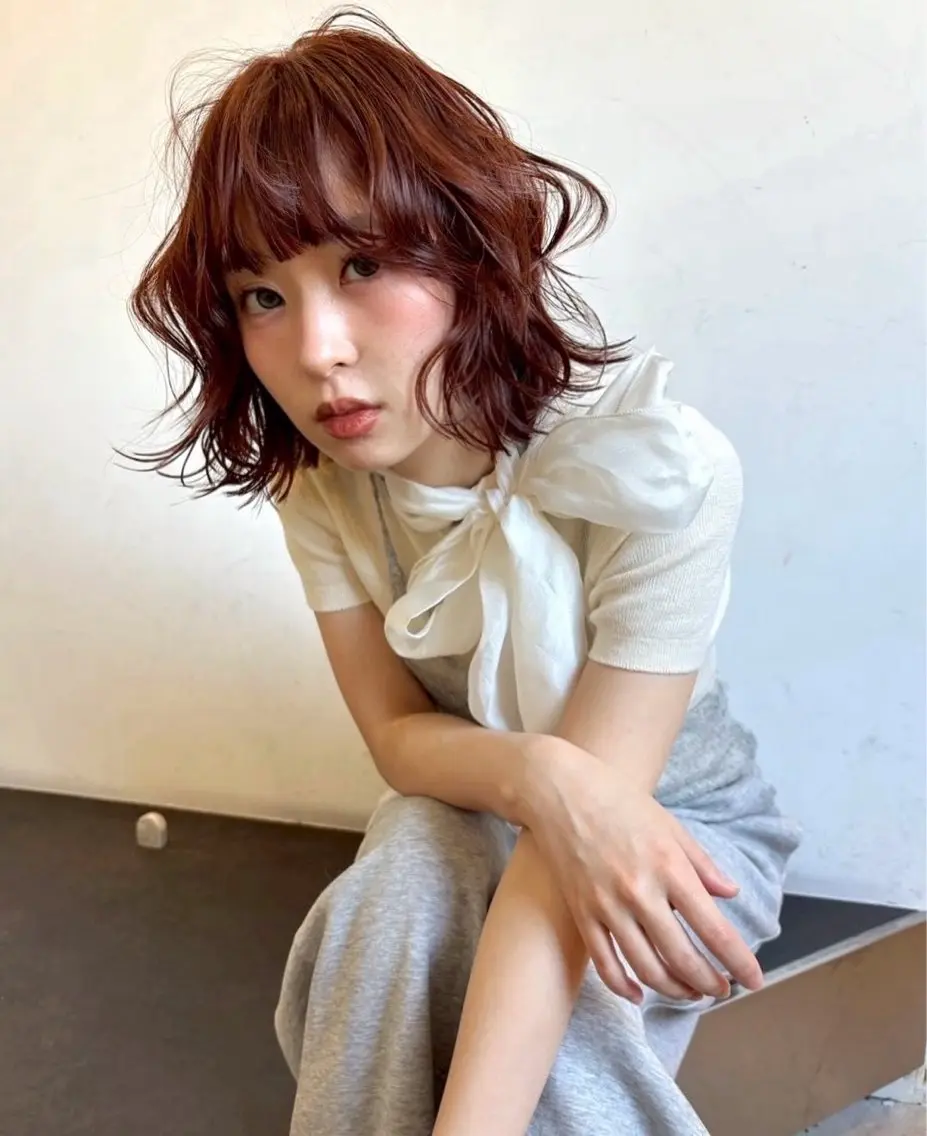 ミディアム カラー ブリーチ ブリーチなしカラー カット ヘアカラー mizuki/ピンク ベージュ.レイヤーのヘアスタイル