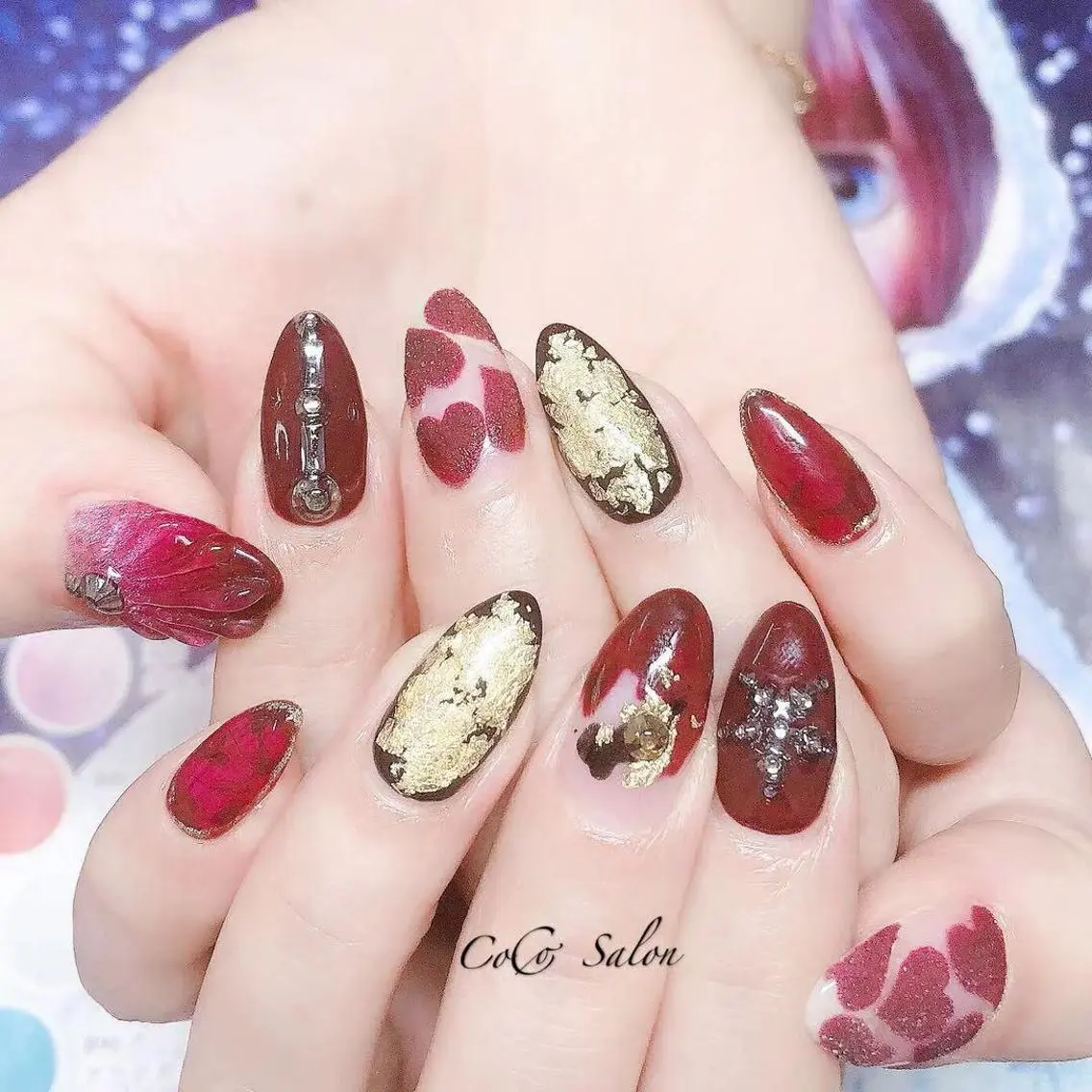 ネイル ボルドー ハート バレンタイン CoCoSalon ネイル/まつ毛予約のネイルデザイン