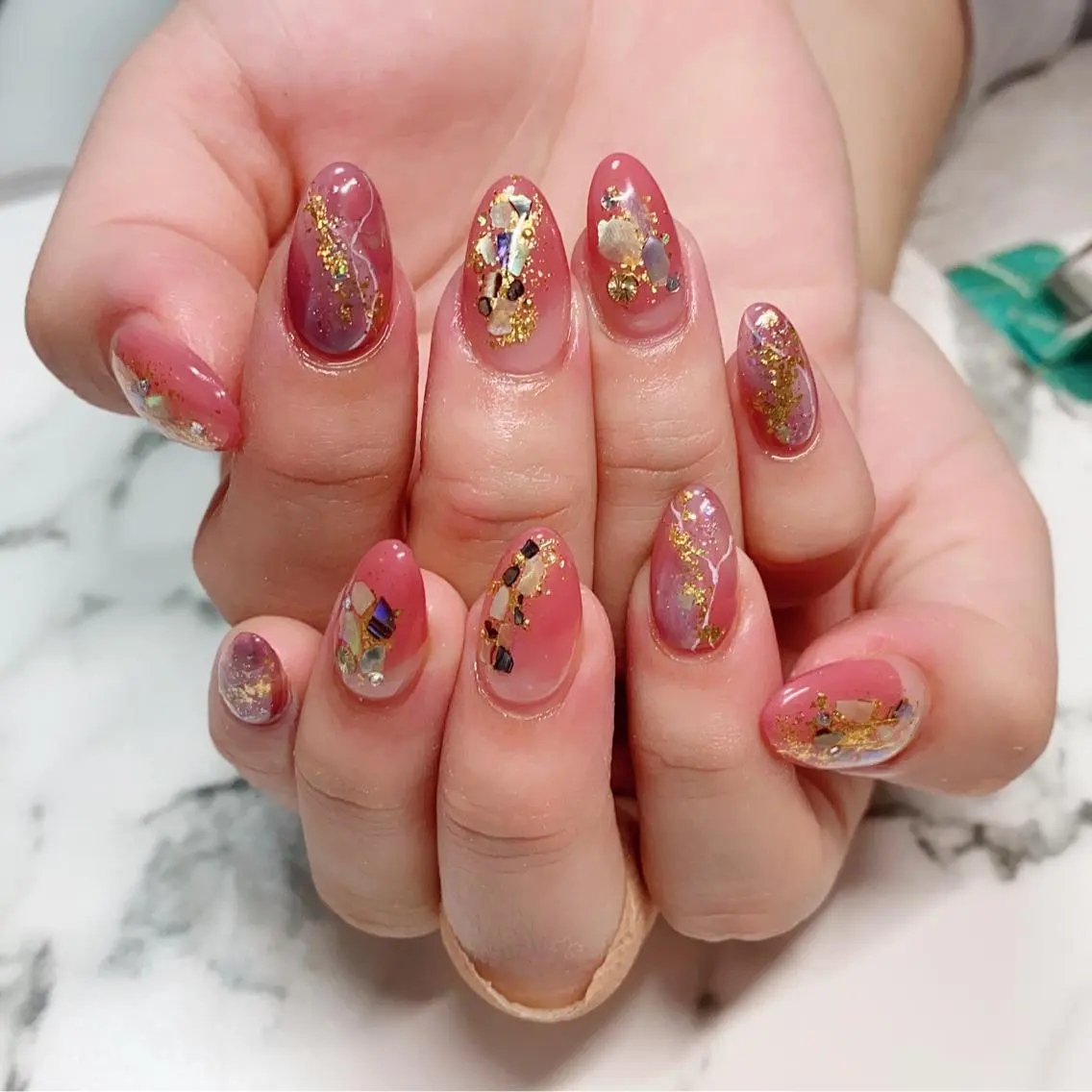 ショート カラー ネイル アートネイル 長さ出し Q Free nailsのネイルデザイン