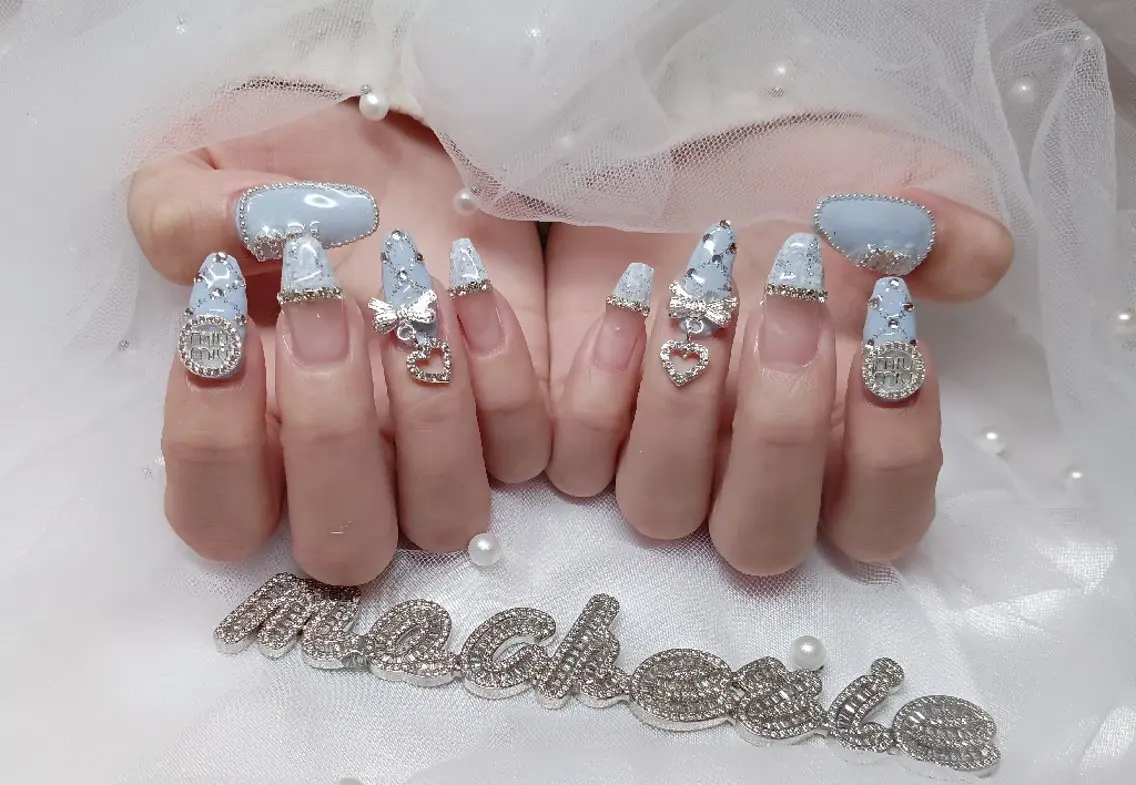 ネイル 水色 持ち込み ワンホンネイル ハンドネイル Nail Salon macherieのネイルデザイン