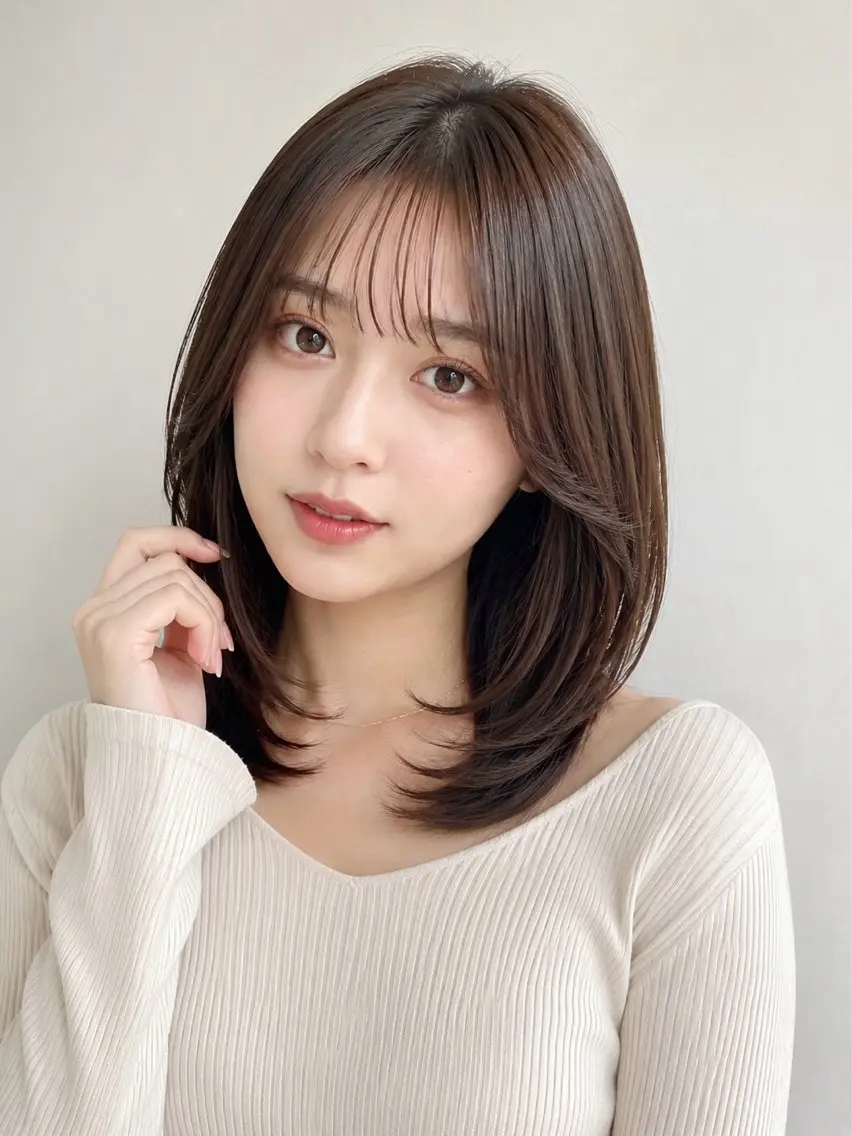 ミディアム カラー ミディアムレイヤー レイヤーカット 小顔カット カット ヘアカラー トリートメント 池袋/小顔レイヤー/ 顔まわり/taigaのヘアスタイル