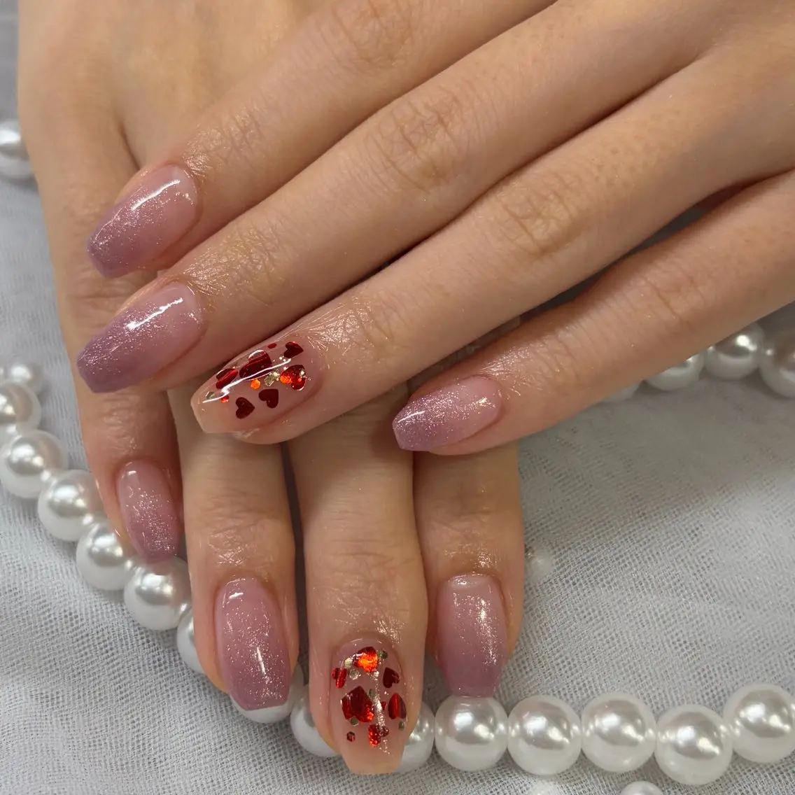 ネイル ハート ラメ(グリッター) ピンク ハンドネイル Crea IBUKIのネイルデザイン