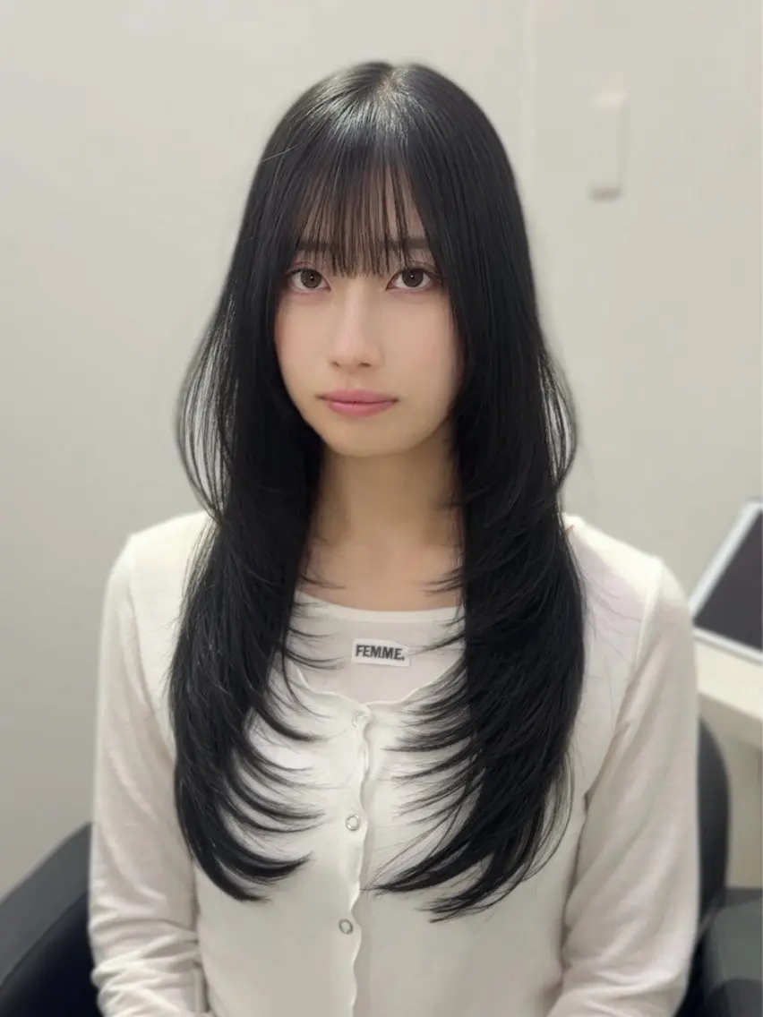 ロング くびれヘア レイヤーカット カット ヘアカラー トリートメント 髪質改善/顔まわり/ レイヤー🎀YUZUのヘアスタイル