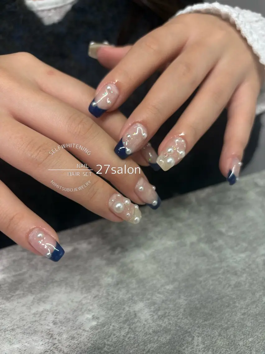 ネイル ネイビー ハンドネイル 27salon yuinaのネイルデザイン