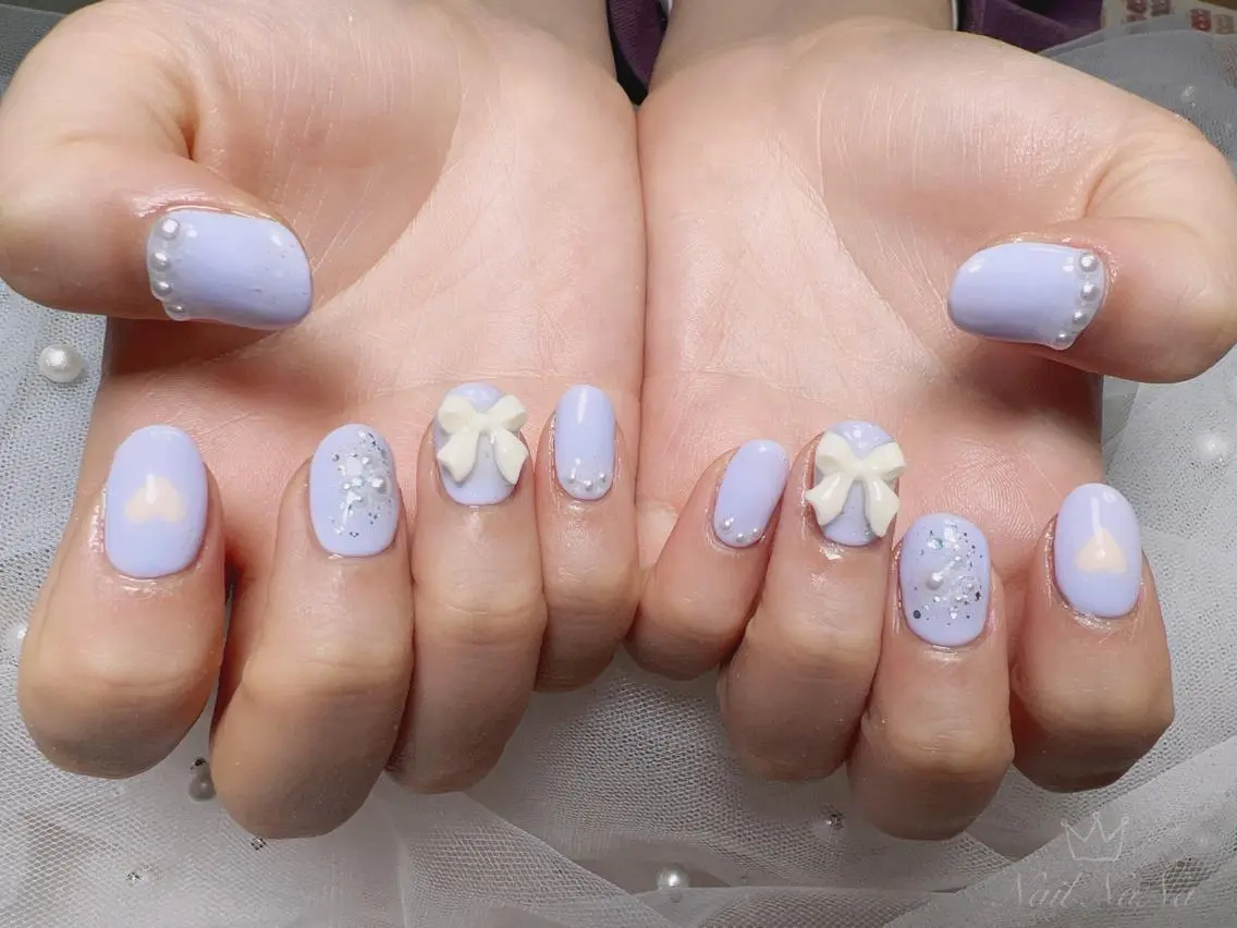ショート カラー ネイル リボン ハンドネイル Nail NaNaのネイルデザイン