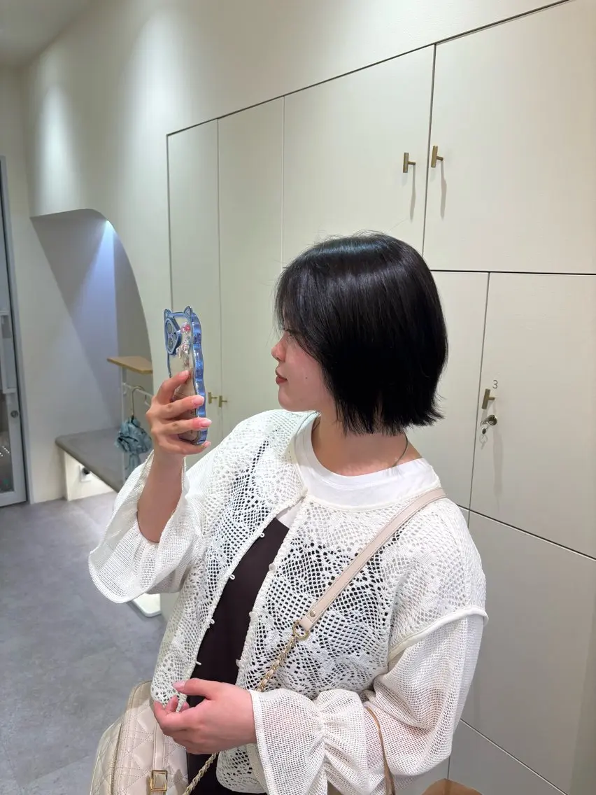 ショート カラー ボブレイヤー ボブ レイヤーカット カット ヘアカラー トリートメント レイヤー／ボブ／暗髪 透明感カラーChieのヘアスタイル