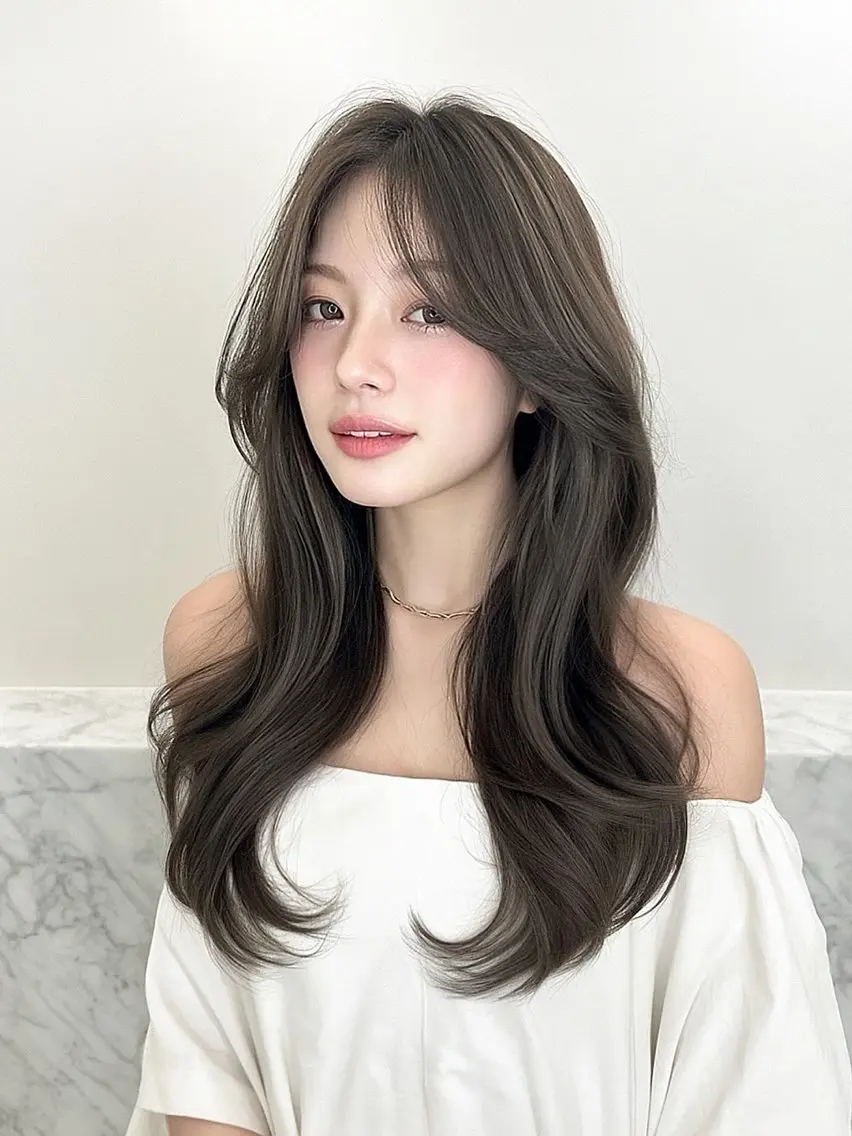 ロング 韓国風ヘア レイヤーカット カット ヘアカラー 縮毛矯正 トリートメント 韓国風cut/ 縮毛矯正/正岡幹康のヘアスタイル