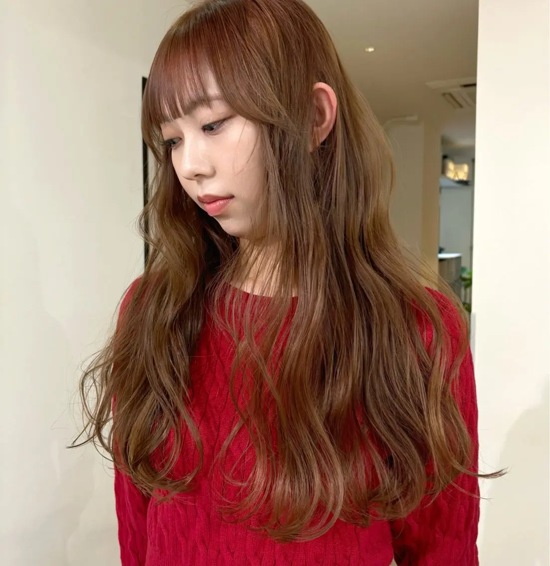 ロング カラー ベージュカラー ブリーチ ダブルカラー ミルクティーベージュ ブリーチなしカラー カット ヘアカラー mizuki/ピンク ベージュ.レイヤーのヘアスタイル