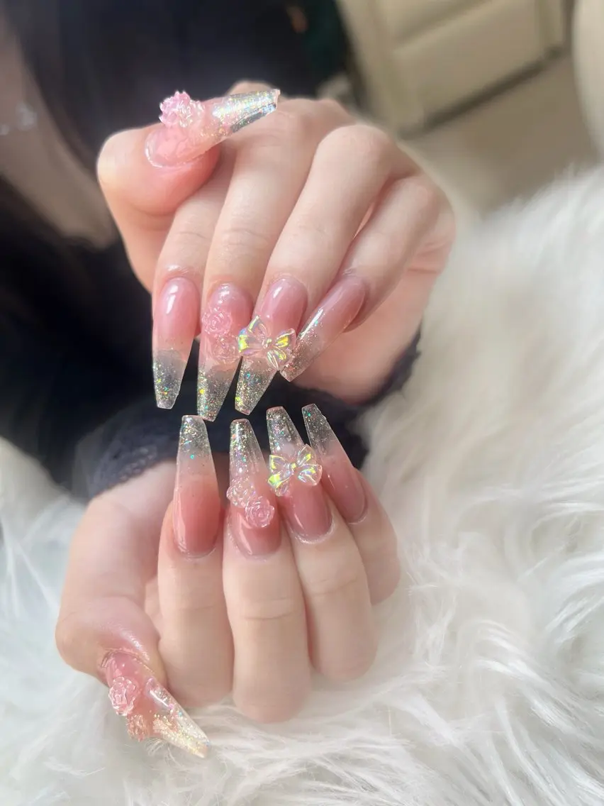 ネイル ブルー チークネイル 長さ出し フラッシュネイル ジェルネイル ハンドネイル Kei Nailのネイルデザイン