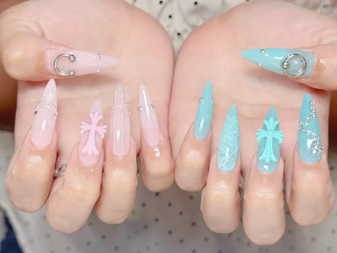 ネイル ジェルネイル 韓国ネイル ロングネイル 持ち込み パラジェル ハンドネイル Luci Nail Shinokuboのネイルデザイン