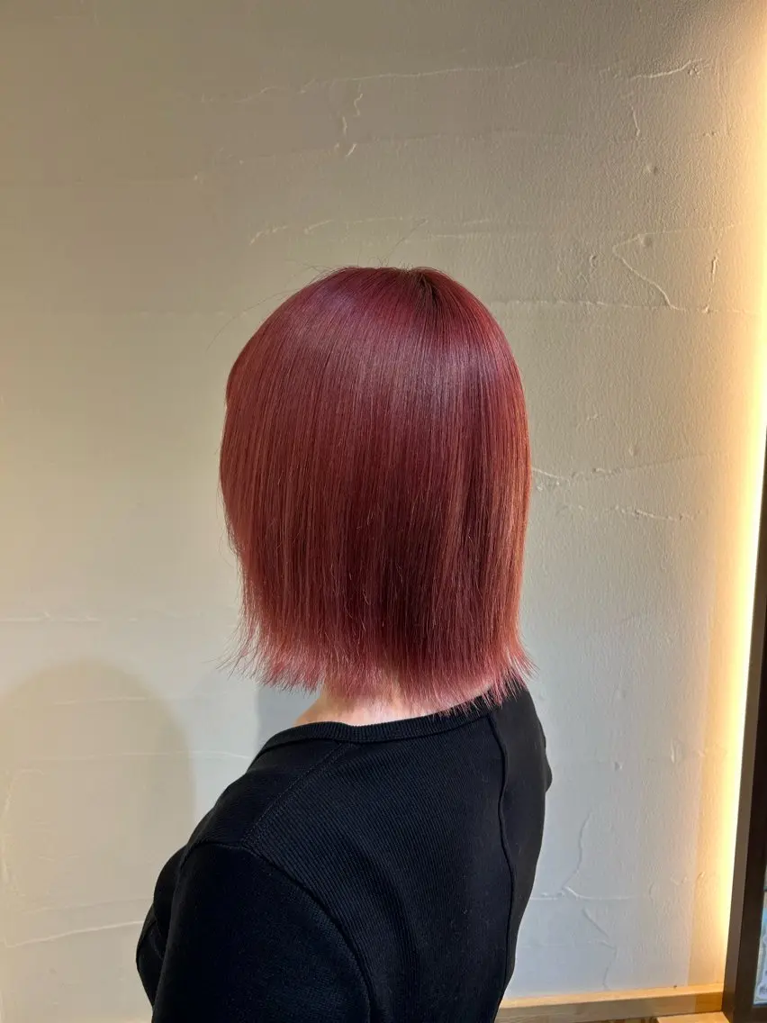 ミディアム カラー ブリーチ ピンクカラー 高野 愛子のヘアスタイル