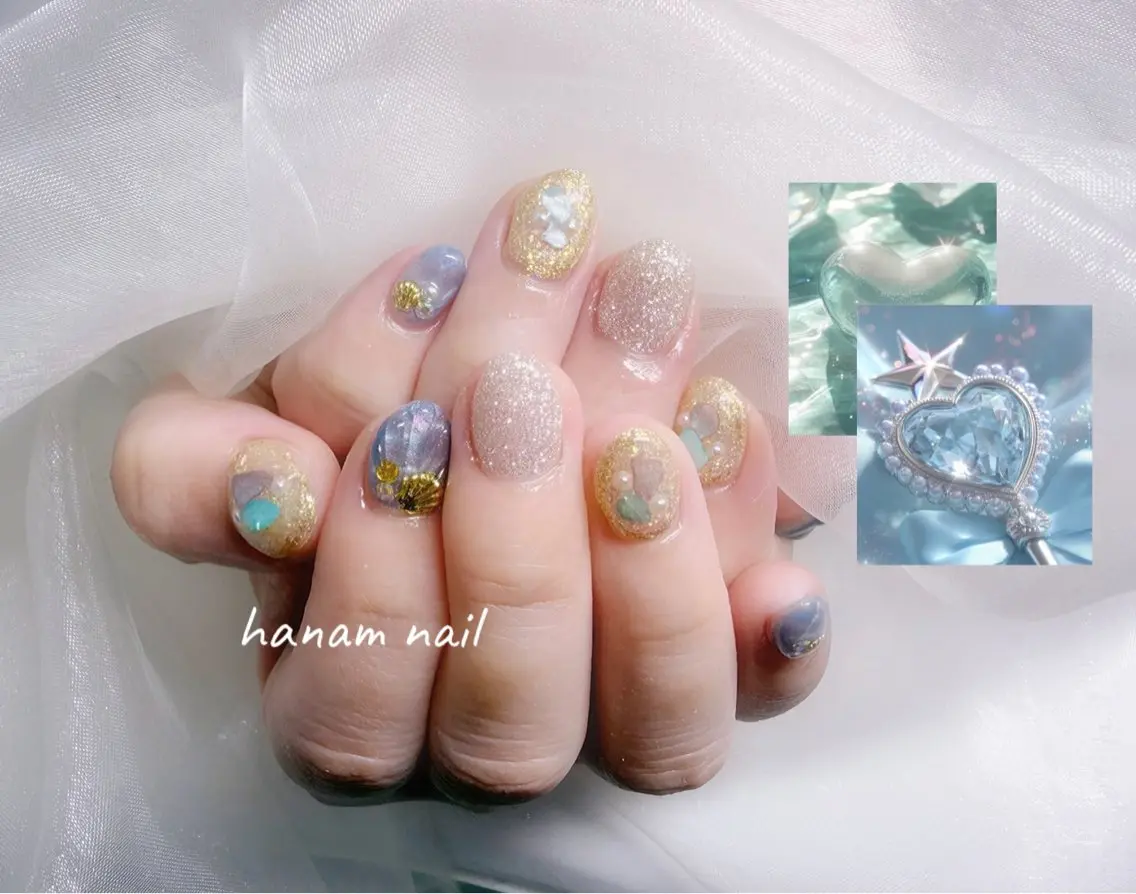 ネイル ハンドネイル hanam nail 🌿🩵ハナムネイルのネイルデザイン