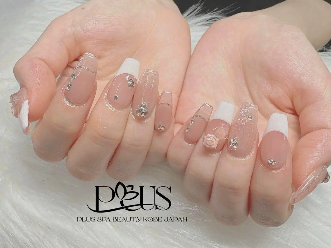 ネイル フレンチネイル 韓国ネイル シンプルネイル ワンホンネイル PLUSSPA ANHのネイルデザイン