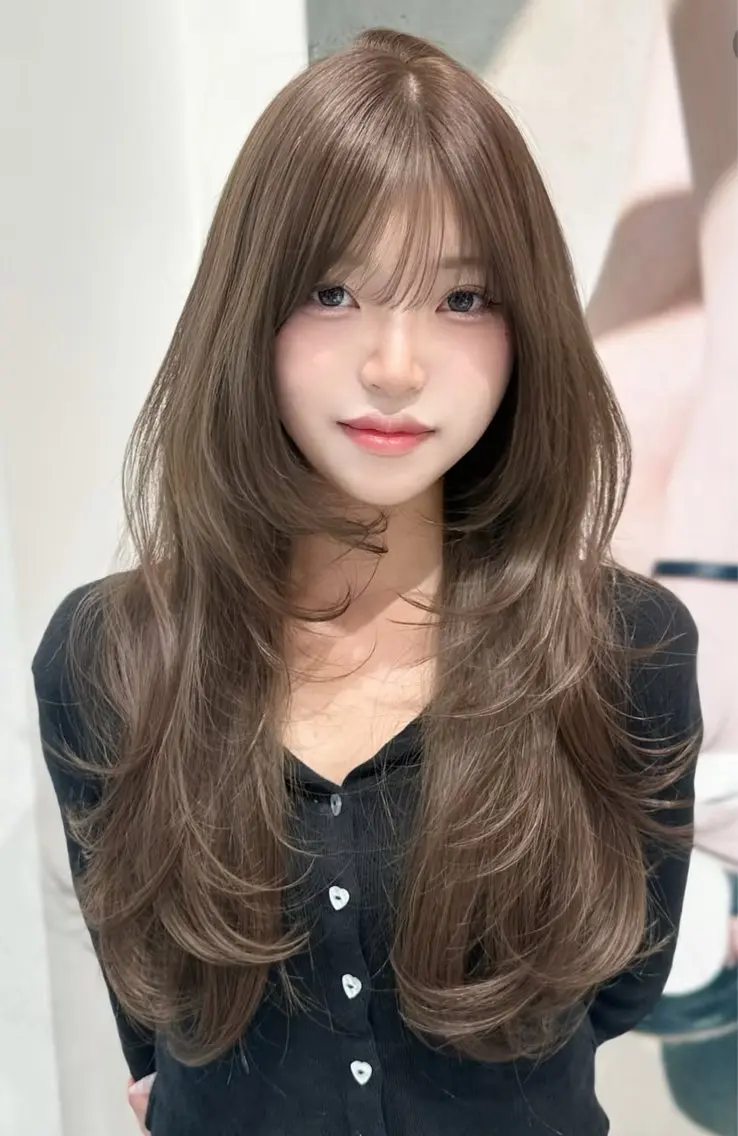 ロング カラー ブリーチ ブリーチなしカラー 髪質改善 韓国風ヘア レイヤーカット カット ヘアカラー 韓国風レイヤーカラー ライムのヘアスタイル