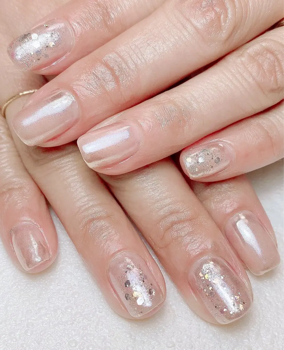 ネイル ミラーネイル ニュアンスネイル ホワイト ハンドネイル Nail Salon K 🧸美爪育成のネイルデザイン