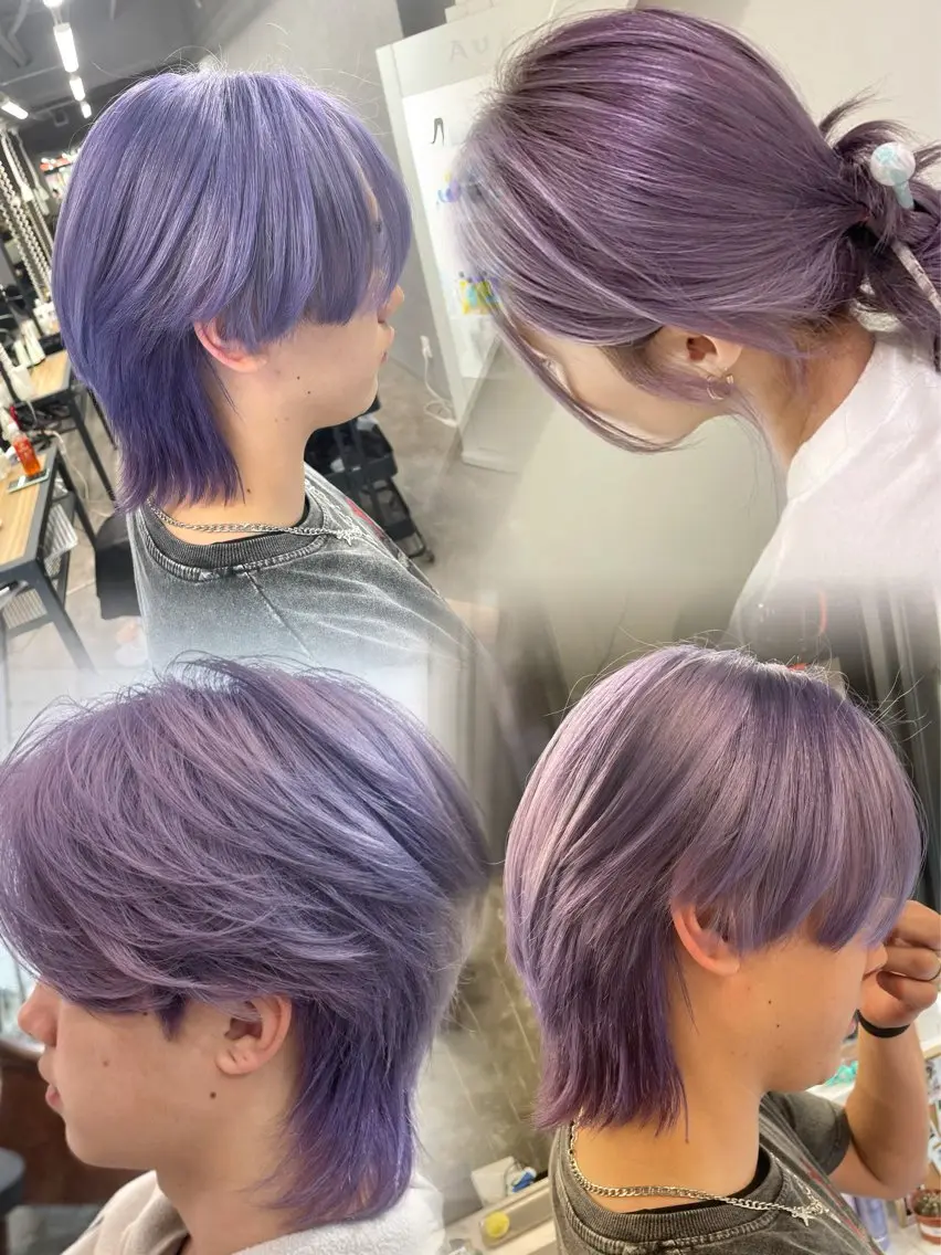 ミディアム カラー メンズ ラベンダーカラー カット ヘアカラー 🩵ハイトーン/ レイヤーYUZU🩵のヘアスタイル